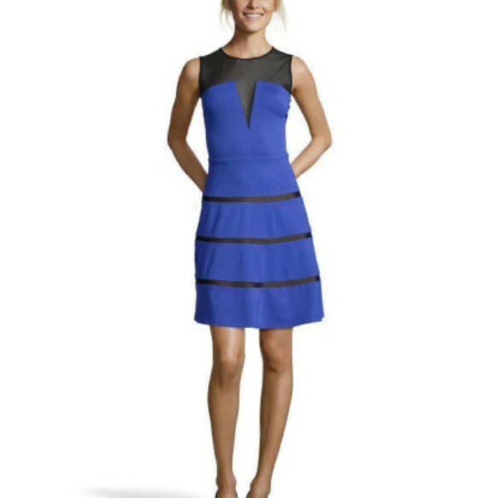 ERIN FETHERSTON Hanna Blue Black Fit Flare Dress